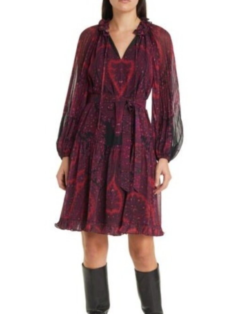Kobi Halperin sz L Trinity Black Ruffled Pleated Midi Shift Dress Large